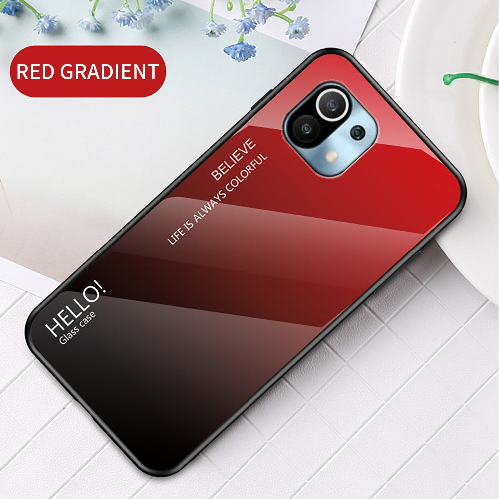 Color Gradient Design Well-Protected Anti-Scratch Tempered Glass Cell Phone Back Case for Xiaomi Mi 11 Lite 4G / 5G / 11 Lite 5G NE