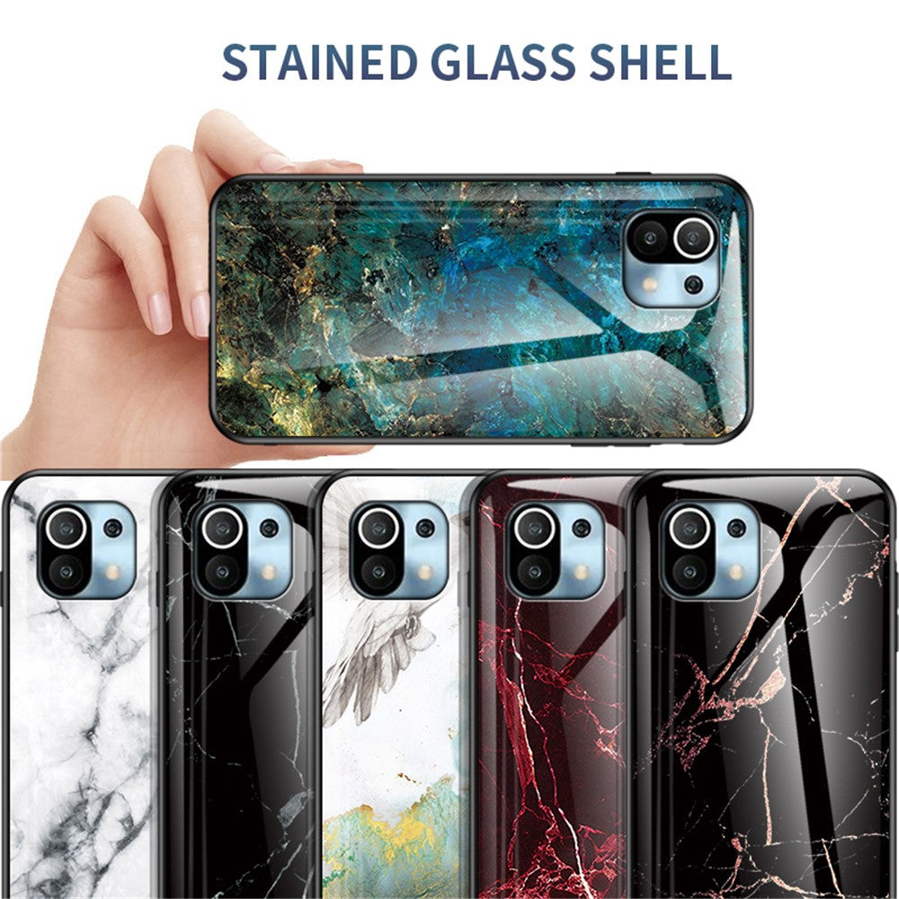 Well-Protected Anti-Scratch Marbling Pattern Design Tempered Glass Cell Phone Cover for Xiaomi Mi 11 Lite 4G / 5G / 11 Lite 5G NE