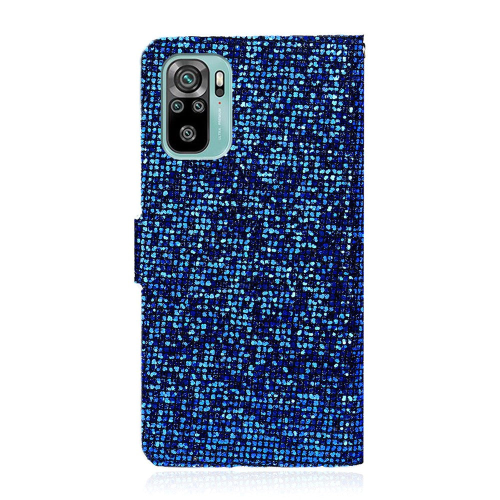 Wallet Stand Design Glittery Powder Splicing Leather Case for Xiaomi Redmi Note 10 4G / Redmi Note 10S / Poco M5s 4G
