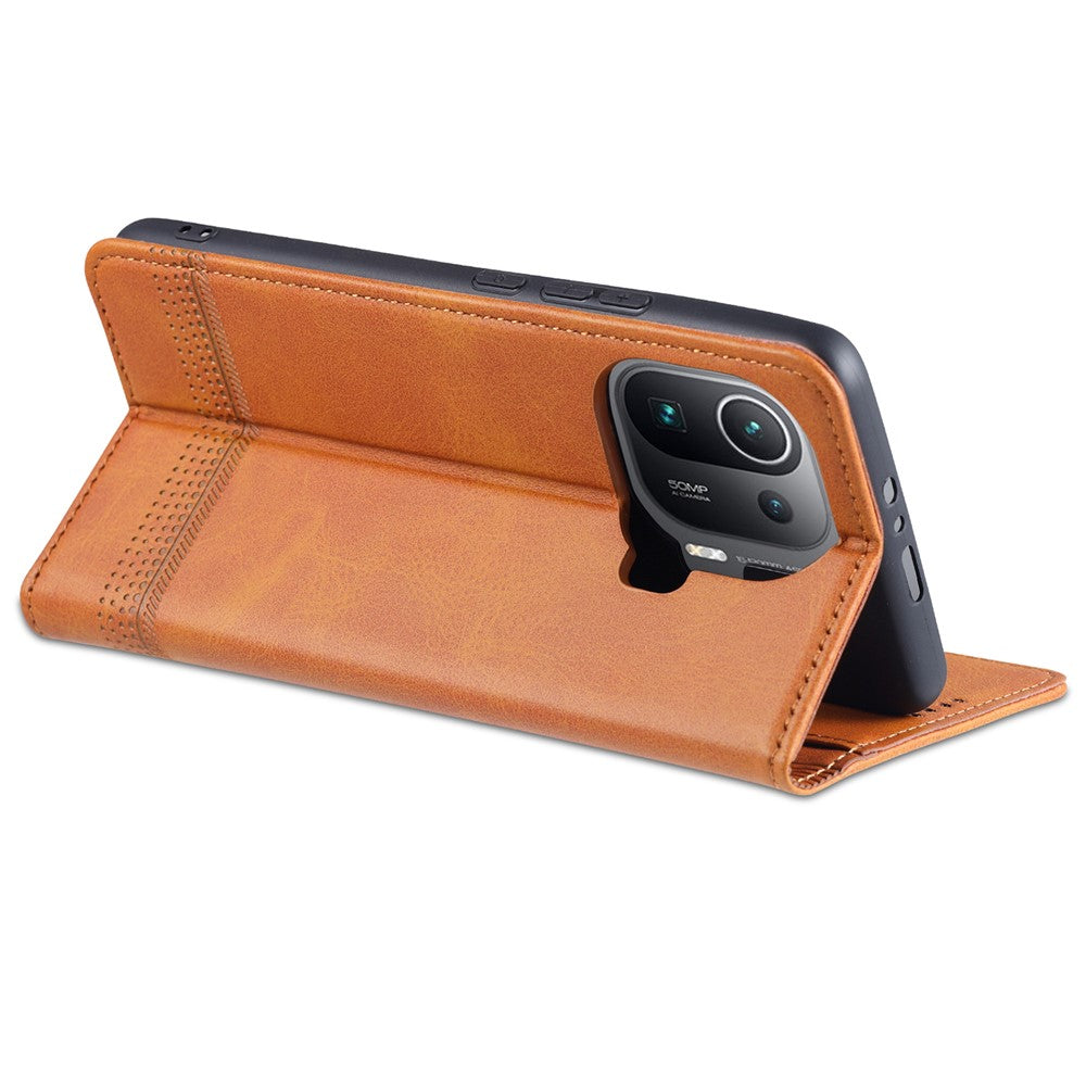 AZNS Auto-absorbed Magnetic Leather Case Stand Wallet Phone Shell for Xiaomi Mi 11 Pro