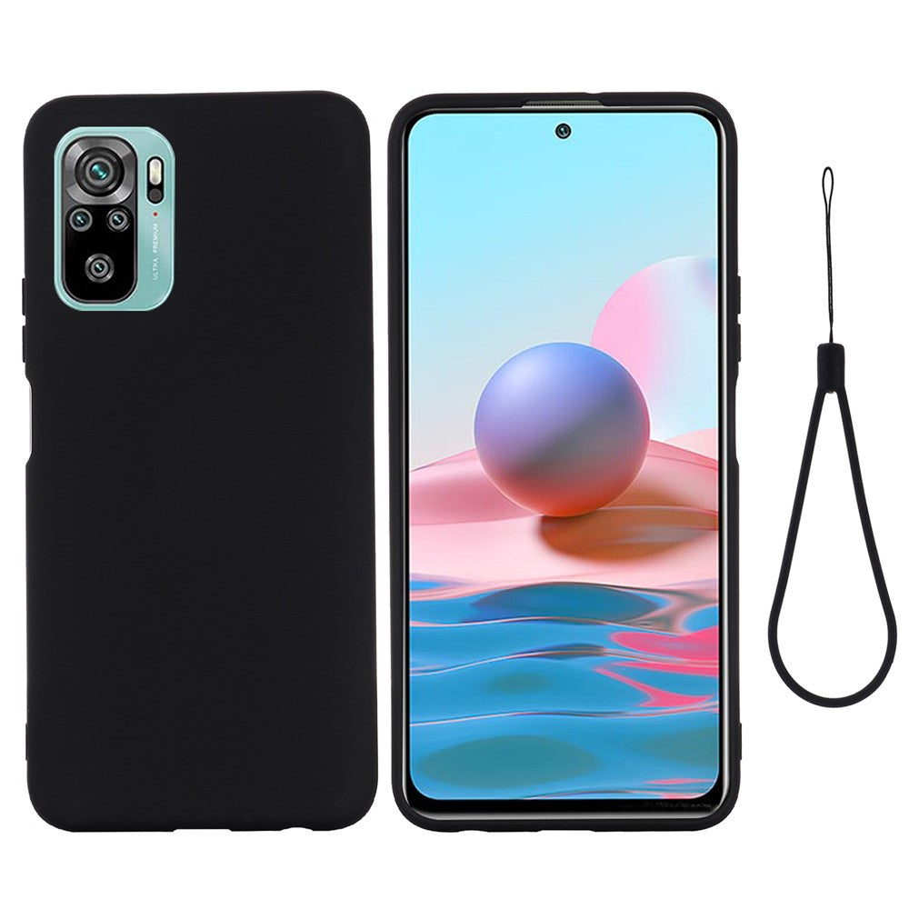 Liquid Silicone Soft Cover Case with Handy Strap for Xiaomi Redmi Note 10 4G / Redmi Note 10S / Poco M5s 4G