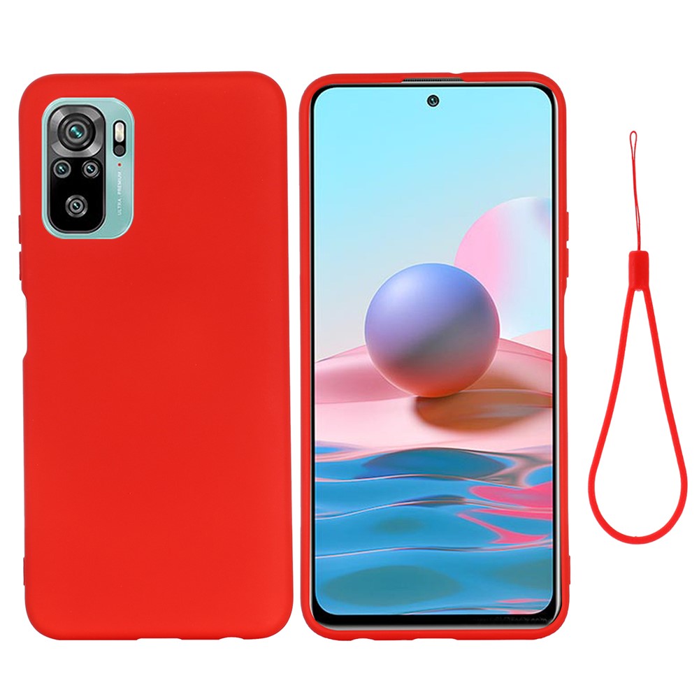 Liquid Silicone Soft Cover Case with Handy Strap for Xiaomi Redmi Note 10 4G / Redmi Note 10S / Poco M5s 4G
