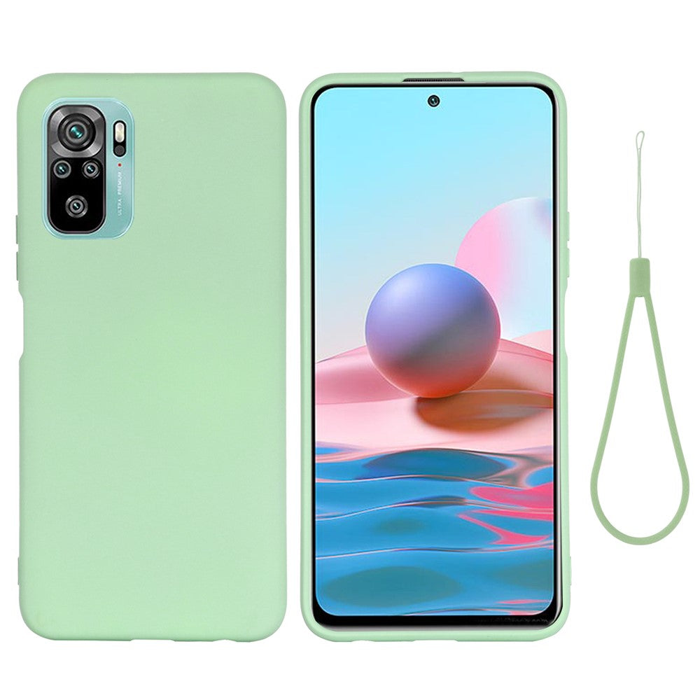 Liquid Silicone Soft Cover Case with Handy Strap for Xiaomi Redmi Note 10 4G / Redmi Note 10S / Poco M5s 4G