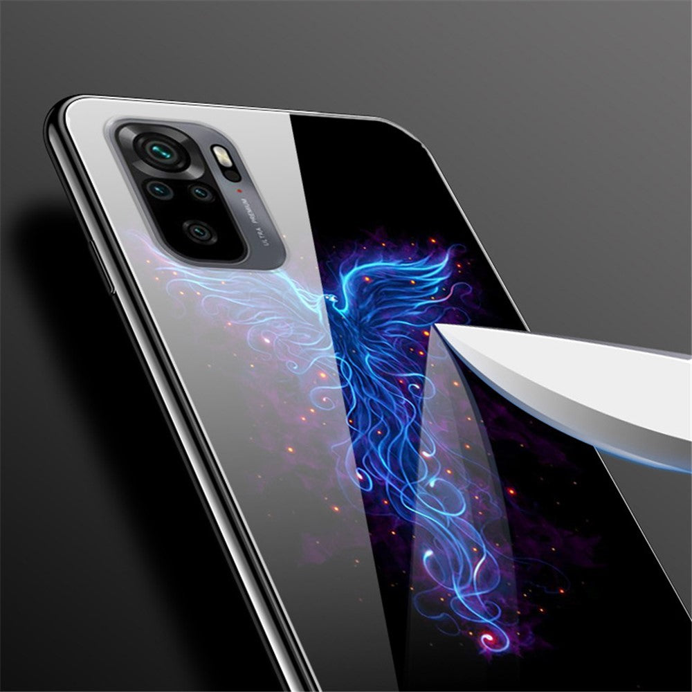 Fancy Style Printing Glass + PC + TPU Hybrid Phone Shell for Xiaomi Redmi Note 10 4G / Note 10S / Poco M5s 4G Protector Case