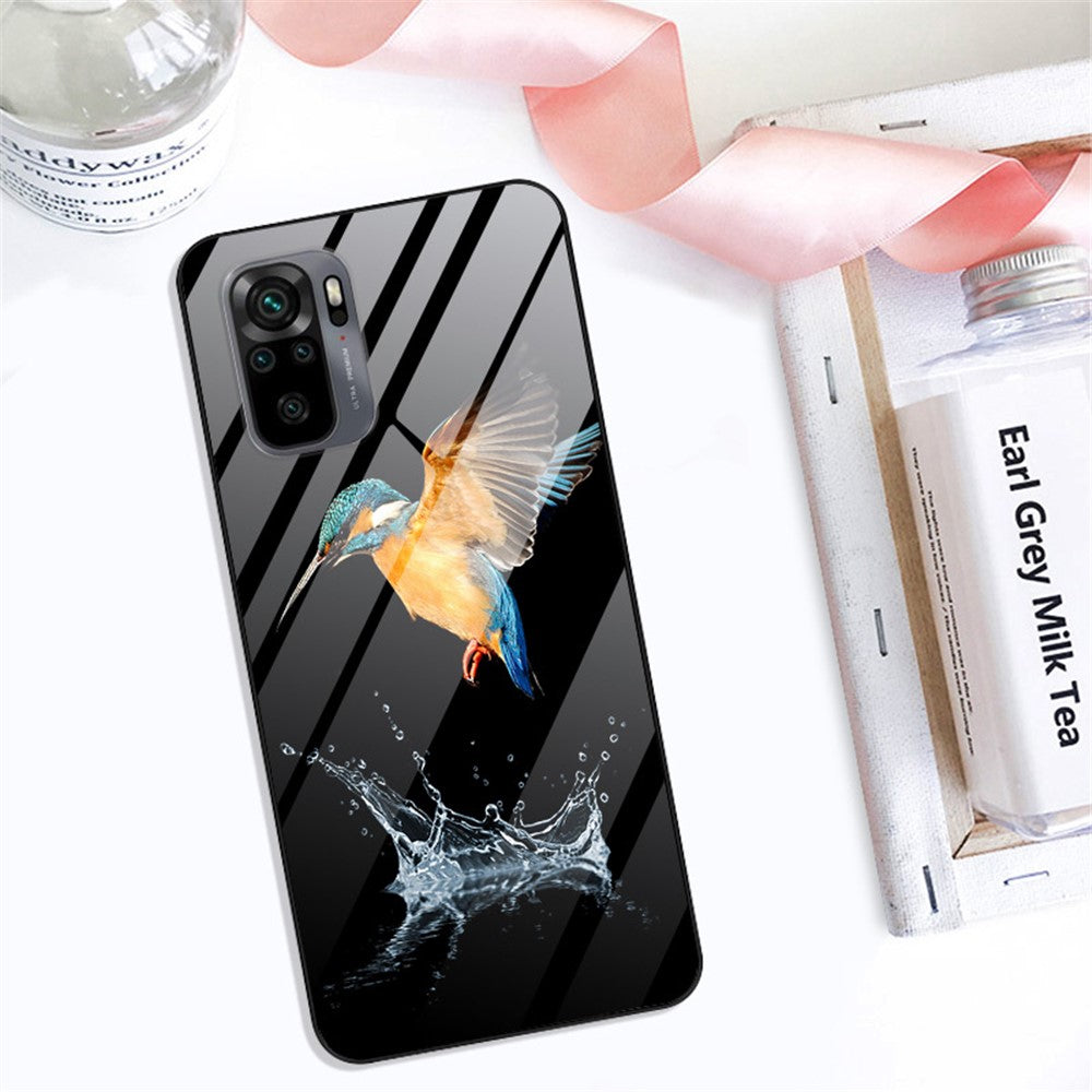 Fancy Style Printing Glass + PC + TPU Hybrid Phone Shell for Xiaomi Redmi Note 10 4G / Note 10S / Poco M5s 4G Protector Case
