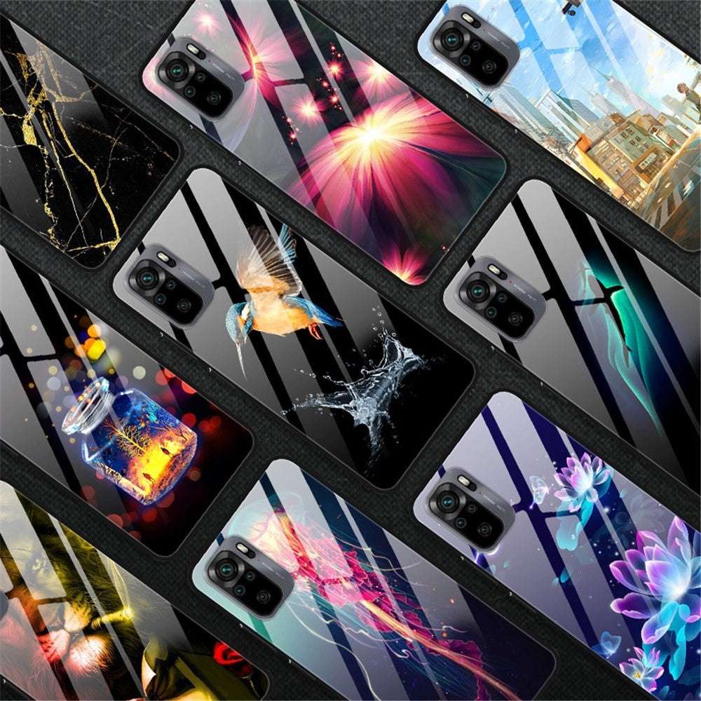 Fancy Style Printing Glass + PC + TPU Hybrid Phone Shell for Xiaomi Redmi Note 10 4G / Note 10S / Poco M5s 4G Protector Case