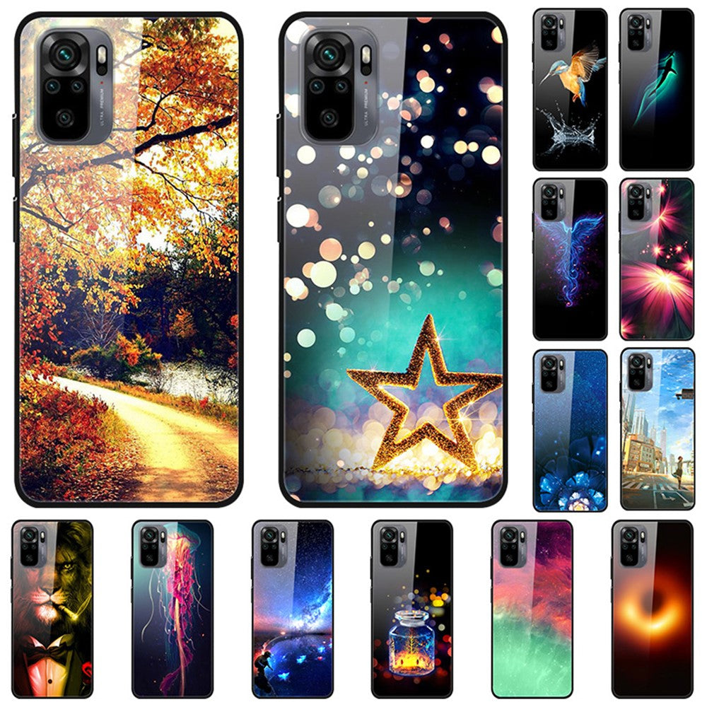 Fancy Style Printing Glass + PC + TPU Hybrid Phone Shell for Xiaomi Redmi Note 10 4G / Note 10S / Poco M5s 4G Protector Case