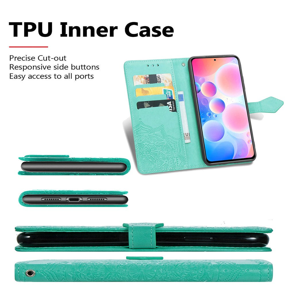 Embossed Mandala Flower PU Leather Case Stand Wallet for Xiaomi Redmi Note 10 Pro Max / Redmi Note 10 Pro (EU Version)