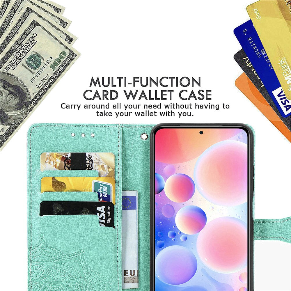 Embossed Mandala Flower PU Leather Case Stand Wallet for Xiaomi Redmi Note 10 Pro Max / Redmi Note 10 Pro (EU Version)