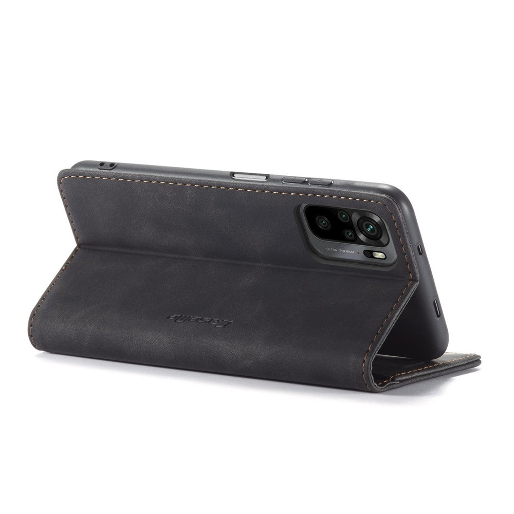CASEME 013 Series Simple Design Automatic Suction Leather Wallet Stand Case for Xiaomi Redmi Note 10 4G / Note 10S / Poco M5s 4G