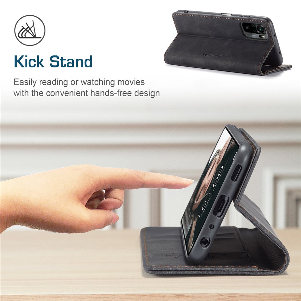 CASEME 013 Series Simple Design Automatic Suction Leather Wallet Stand Case for Xiaomi Redmi Note 10 4G / Note 10S / Poco M5s 4G