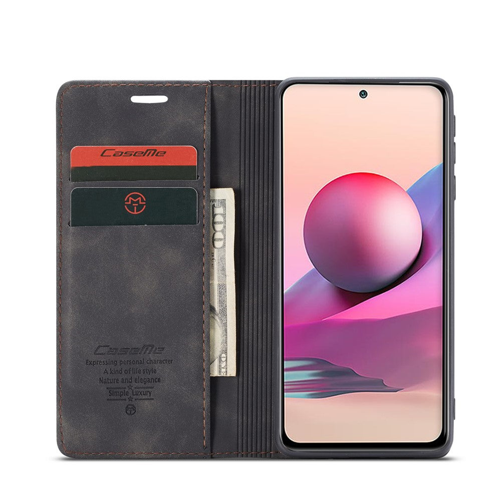 CASEME 013 Series Simple Design Automatic Suction Leather Wallet Stand Case for Xiaomi Redmi Note 10 4G / Note 10S / Poco M5s 4G