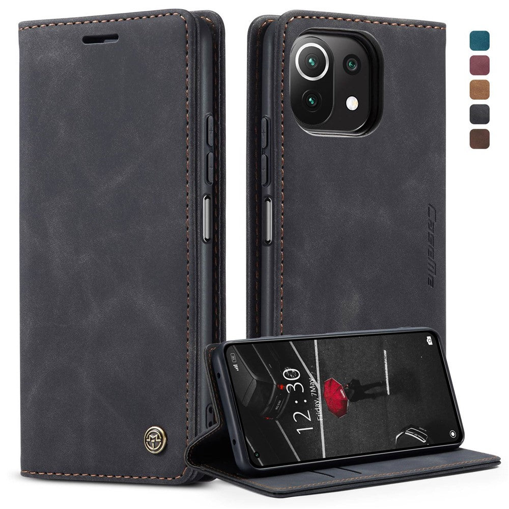 CASEME 013 Series Automatic Suction Simple Design Leather Wallet Case for Xiaomi Mi 11 Lite 4G / 5G / 11 Lite 5G NE