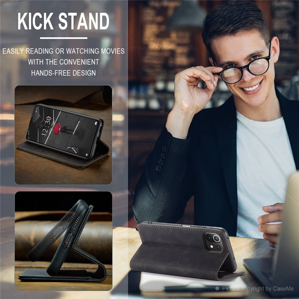 CASEME 013 Series Automatic Suction Simple Design Leather Wallet Case for Xiaomi Mi 11 Lite 4G / 5G / 11 Lite 5G NE
