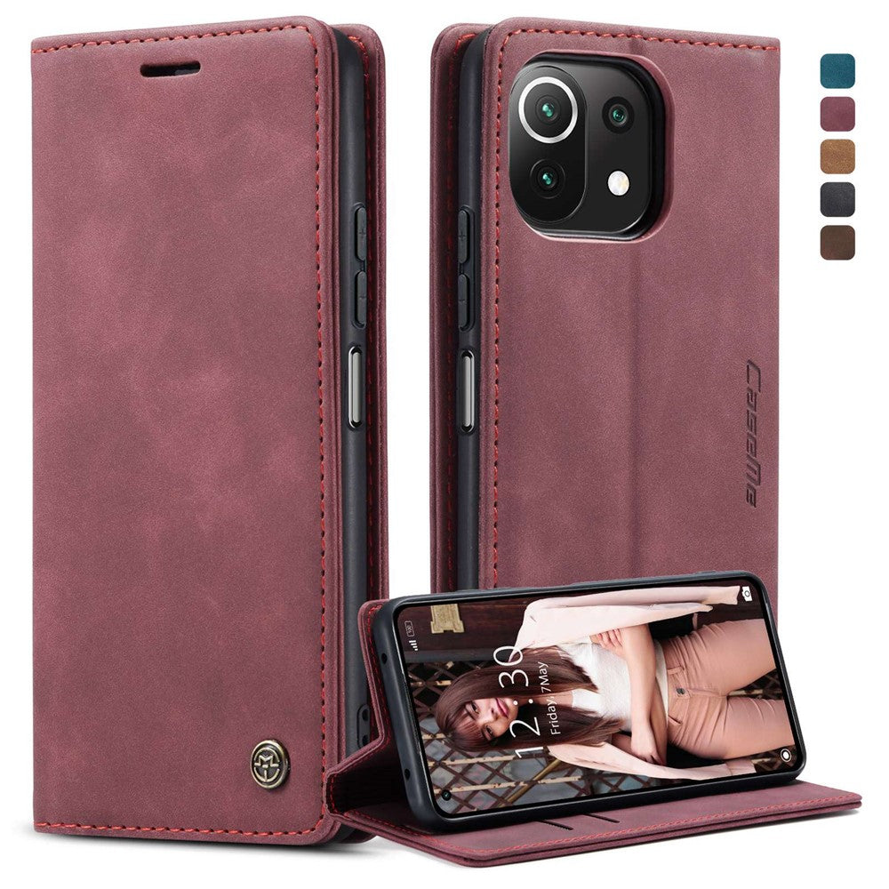 CASEME 013 Series Automatic Suction Simple Design Leather Wallet Case for Xiaomi Mi 11 Lite 4G / 5G / 11 Lite 5G NE