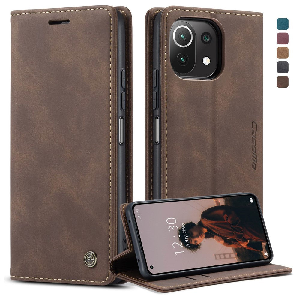 CASEME 013 Series Automatic Suction Simple Design Leather Wallet Case for Xiaomi Mi 11 Lite 4G / 5G / 11 Lite 5G NE