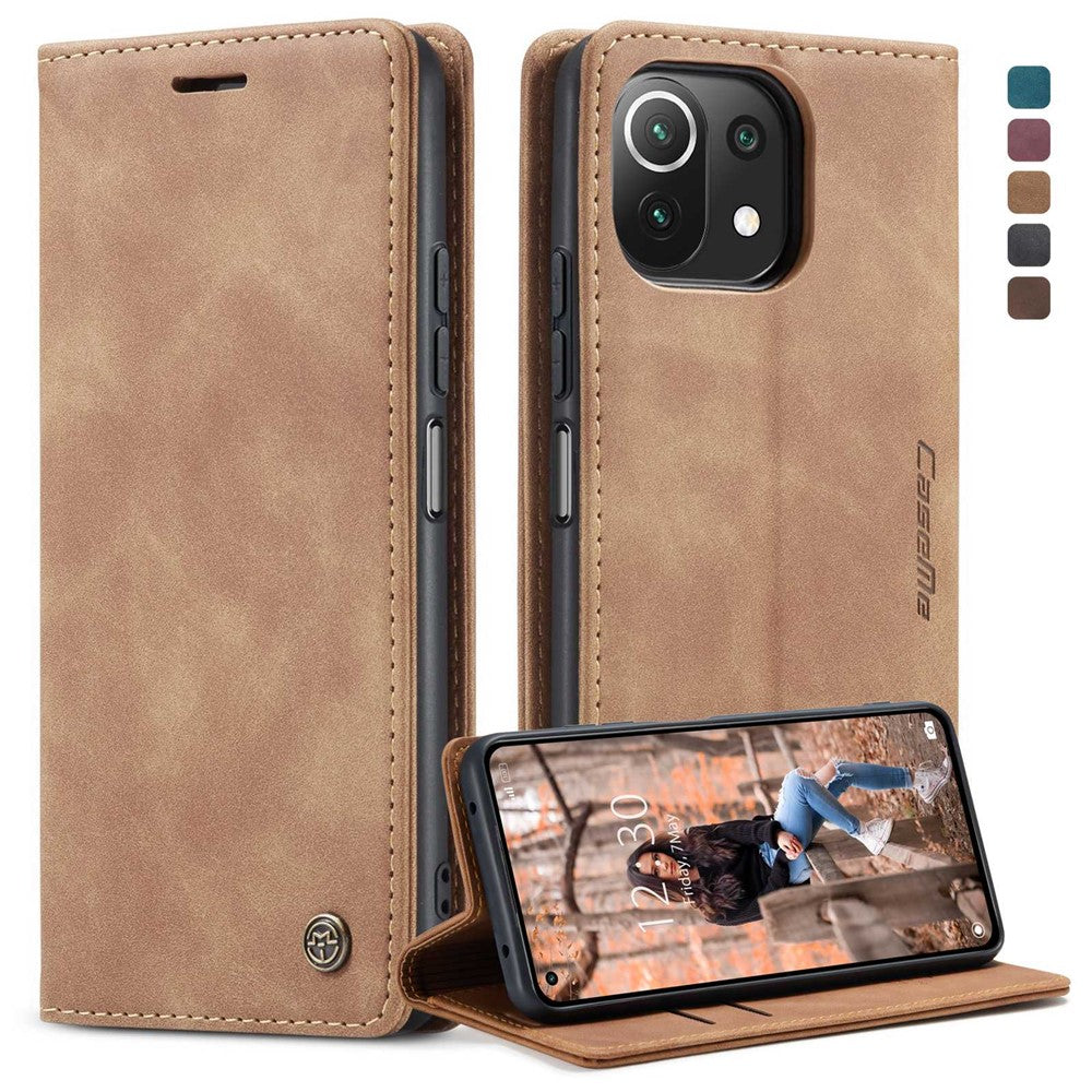 CASEME 013 Series Automatic Suction Simple Design Leather Wallet Case for Xiaomi Mi 11 Lite 4G / 5G / 11 Lite 5G NE