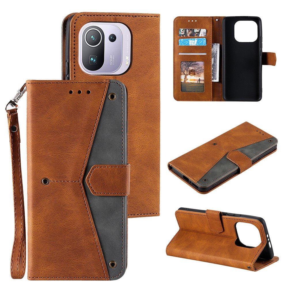 Splicing Stitching Skin-touch PU Leather Case Stand Protector Cover for Xiaomi Mi 11 Pro