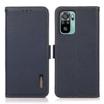 KHAZNEH Stöldskyddande Litchi Skin Äkta Läder Mobilskal med RFID-blockerande plånboksdesign för Xiaomi Redmi Note 10 4G / Note 10S / Poco M5s 4G