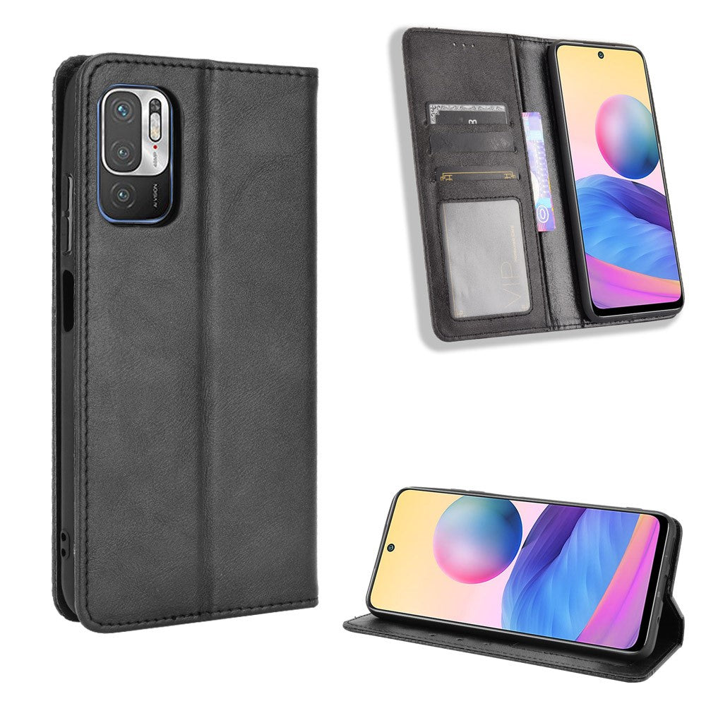 Magnetic Closure Vintage Style Phone Case Wallet Stand Leather Cover for Xiaomi Redmi Note 10 5G/Poco M3 Pro 5G/4G