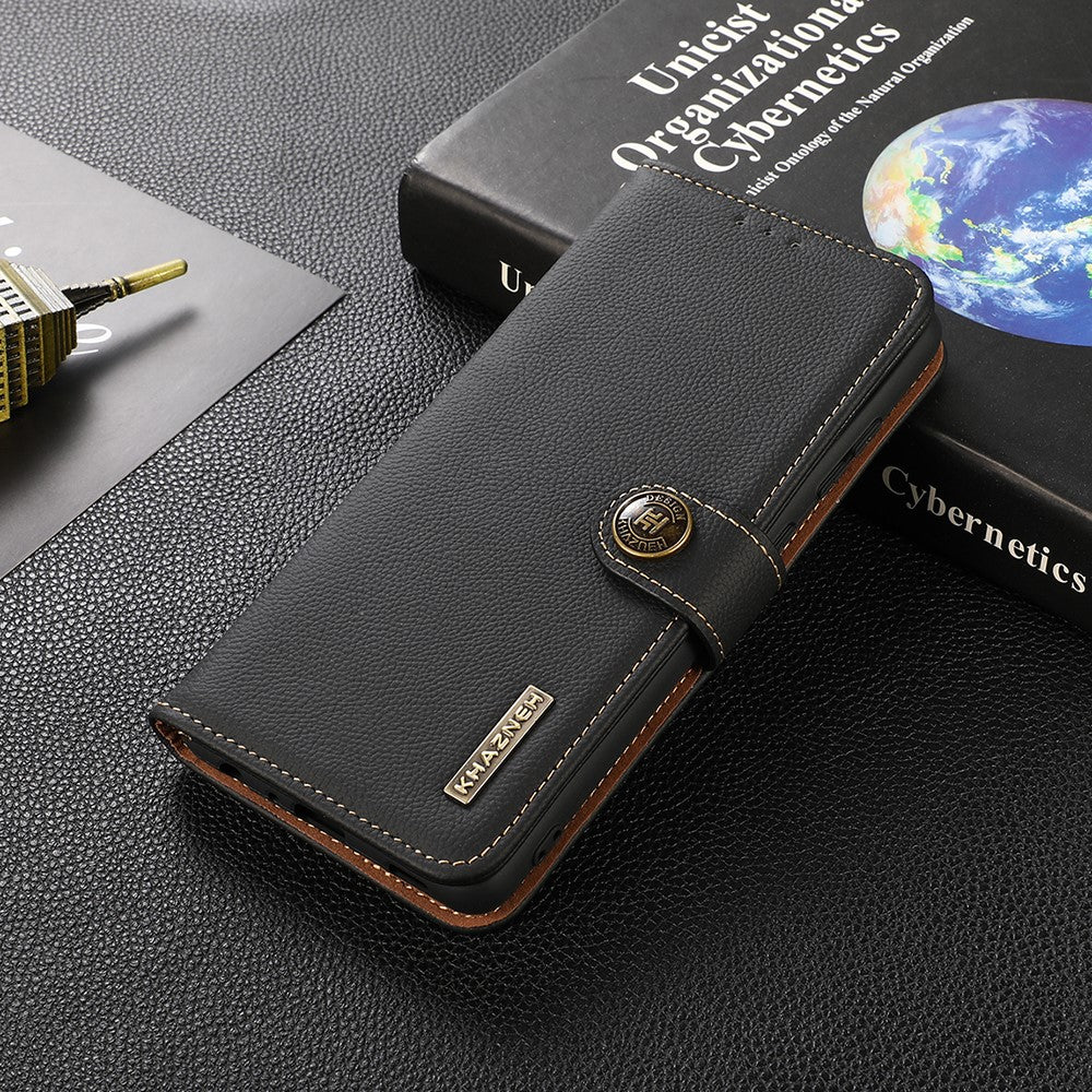 KHAZNEH Genuine Leather Phone Shell Full Protection Case with RFID Blocking Anti-theft Swiping Design for Xiaomi Mi 11 Lite 4G / 5G / 11 Lite 5G NE