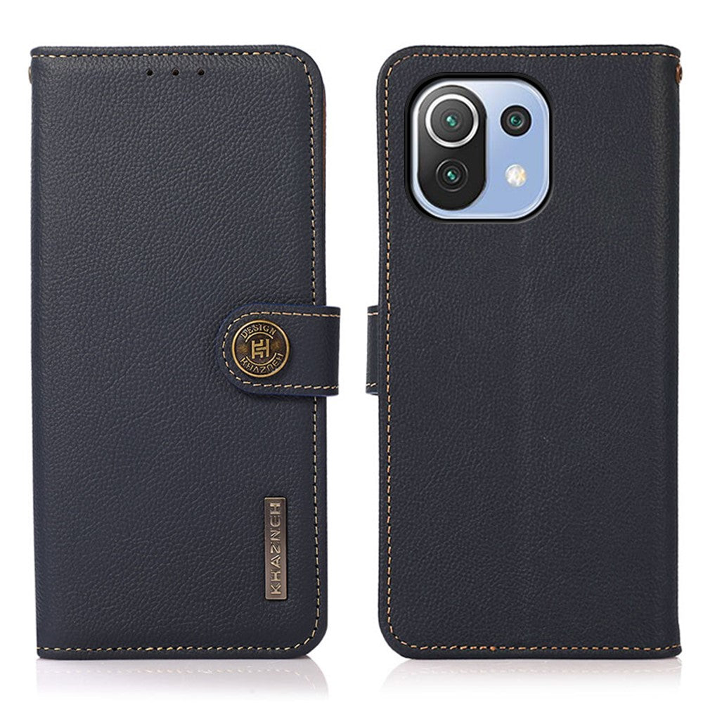 KHAZNEH Genuine Leather Phone Shell Full Protection Case with RFID Blocking Anti-theft Swiping Design for Xiaomi Mi 11 Lite 4G / 5G / 11 Lite 5G NE