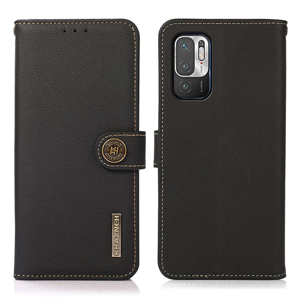 KHAZNEH Fullt skyddande mobilskal i äkta läder med RFID-blockerande stöldskyddande design för Xiaomi Redmi Note 10 5G/Poco M3 Pro 4G/Poco M3 Pro 5G
