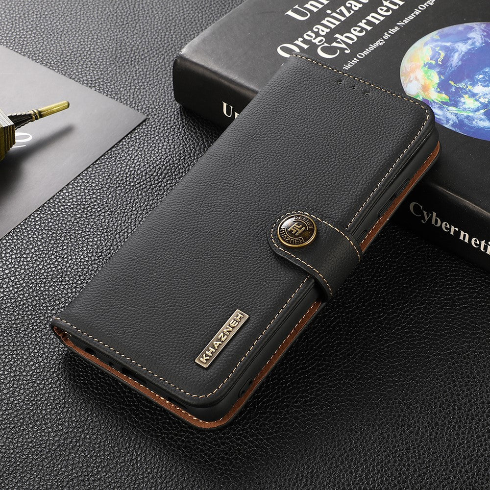KHAZNEH Fullt skyddande mobilskal i äkta läder med RFID-blockerande stöldskyddande design för Xiaomi Redmi Note 10 5G/Poco M3 Pro 4G/Poco M3 Pro 5G