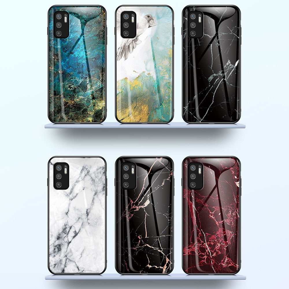 Anti-Scratch Marbling Pattern Design Well-Protected Tempered Glass Cell Phone Cover for Xiaomi Redmi Note 10 5G/Poco M3 Pro 4G/Poco M3 Pro 5G