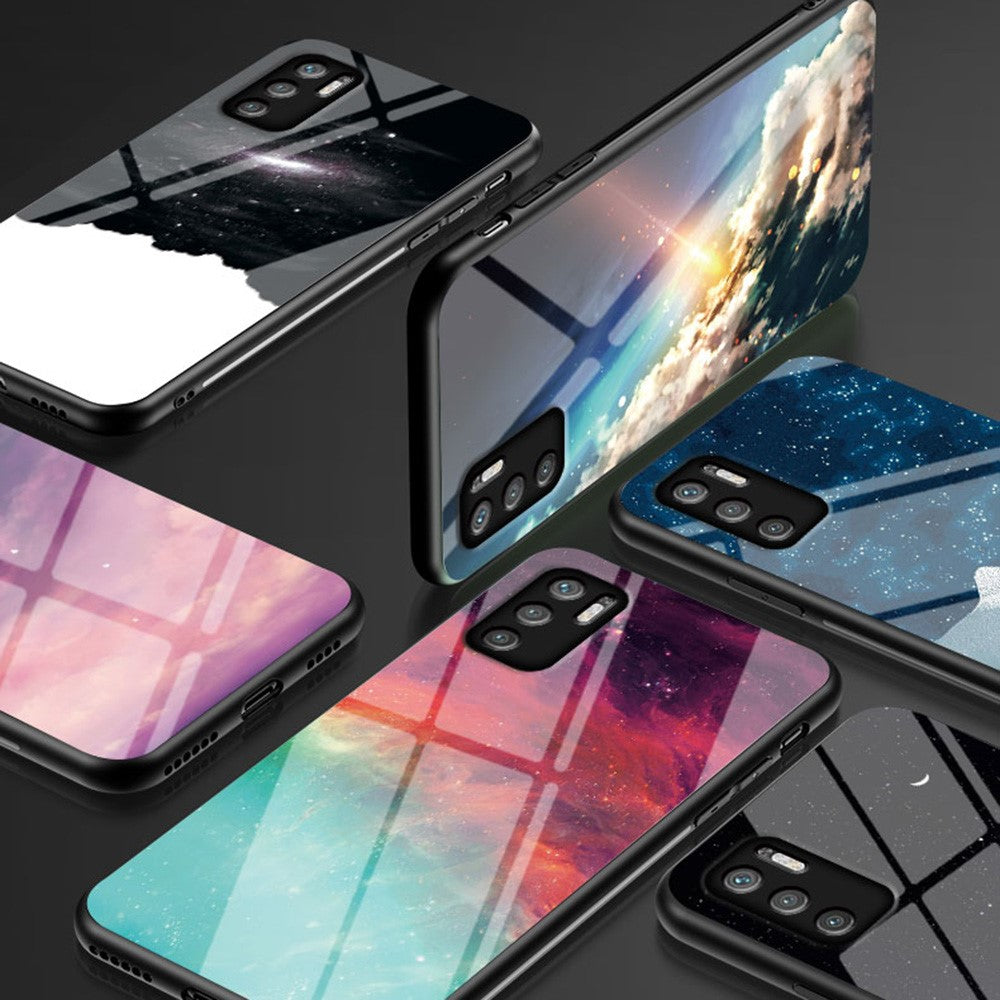 Välskyddat hybridskal med stjärnhimmelmönster och reptåligt härdat glas för Xiaomi Redmi Note 10 5G/Poco M3 Pro 4G/Poco M3 Pro 5G