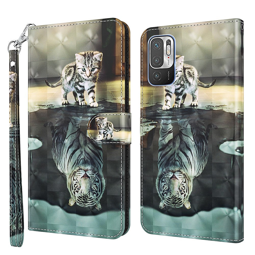 For Xiaomi Redmi Note 10 5G/Xiaomi Poco M3 Pro 4G / 5G Wallet Phone Case Pattern Printed PU Leather Magnetic Closure Flip Cover with Strap/Cards Holder