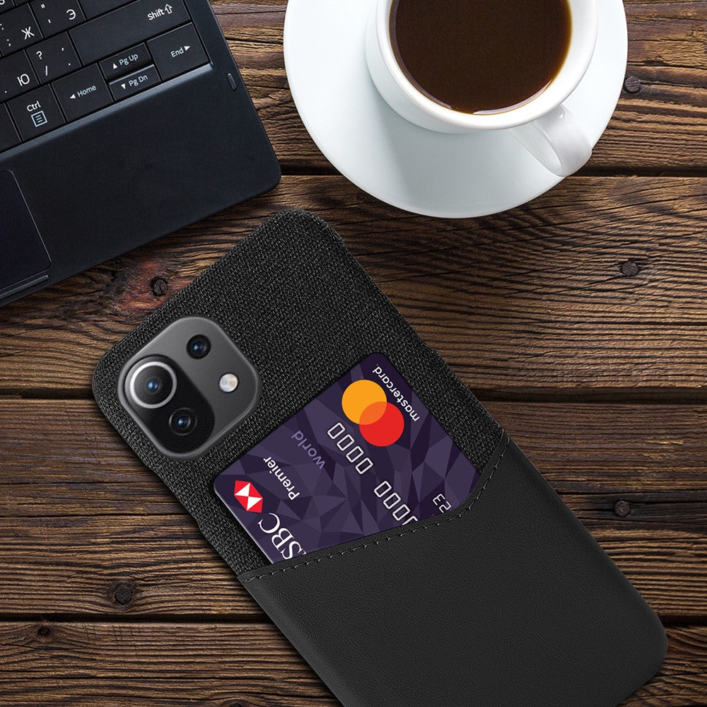 Cloth + PU Leather Coated+PC Case Cell Phone Protective Shell with Card Slot for Xiaomi Mi 11 Lite 4G / 5G / 11 Lite 5G NE