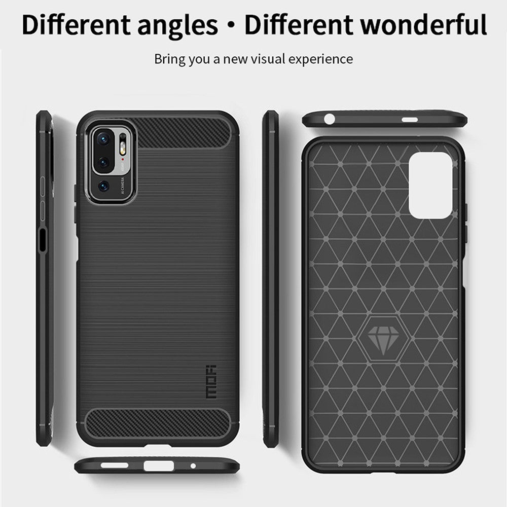MOFI Carbon Fiber Brushed Flex TPU Phone Cover for Xiaomi Redmi Note 10 5G / Poco M3 Pro 5G