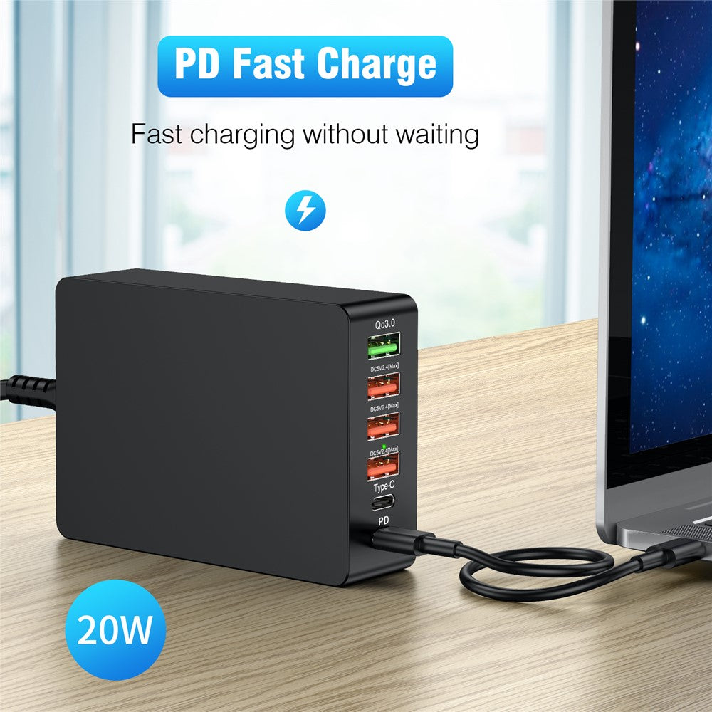 Multiport USB QC3.0 Oplader Type-C PD20W Telefon Tablet Bluetooth-kompatibel Hovedtelefon Hurtig Opladning Strømadapter