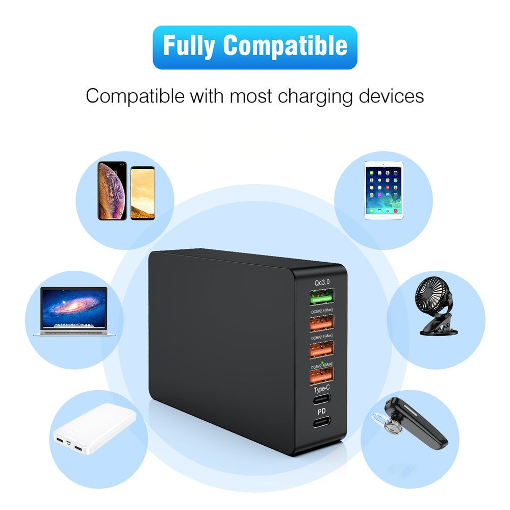 Multiport USB QC3.0 Oplader Type-C PD20W Telefon Tablet Bluetooth-kompatibel Hovedtelefon Hurtig Opladning Strømadapter