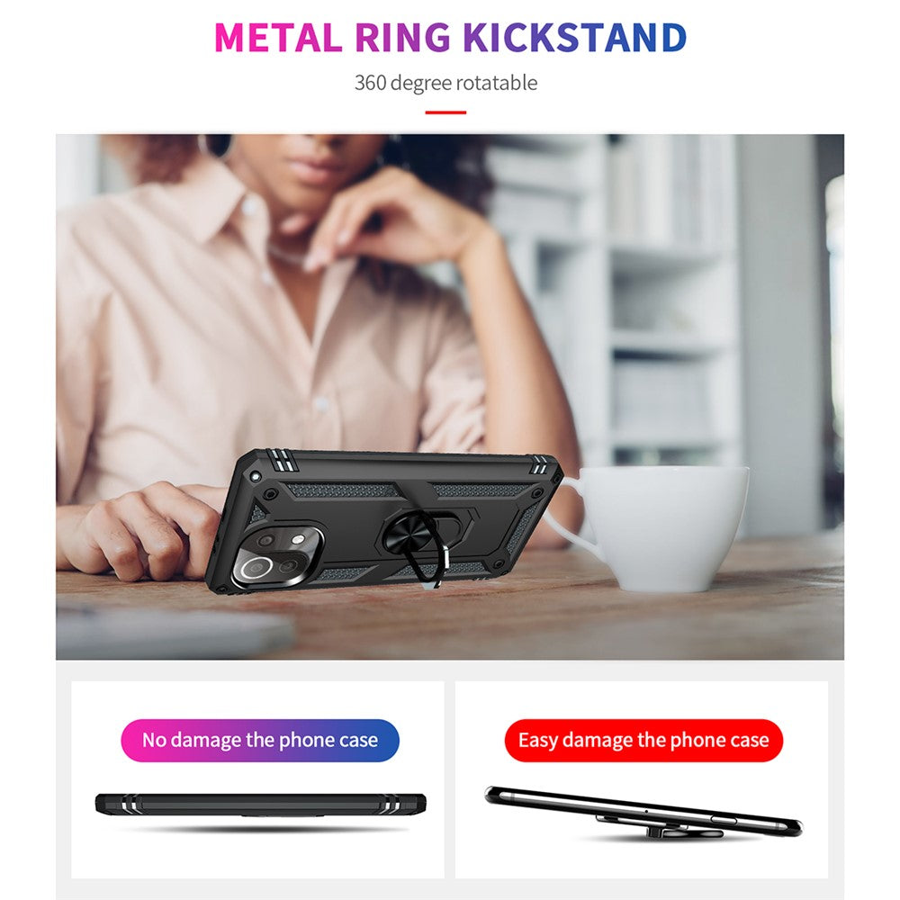 Xiaomi Mi 11 Lite 4G / 5G / 11 Lite 5G NE-skal med ringstöd, PC + TPU hybridmobilskal