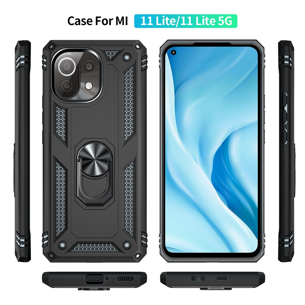 Xiaomi Mi 11 Lite 4G / 5G / 11 Lite 5G NE-skal med ringstöd, PC + TPU hybridmobilskal