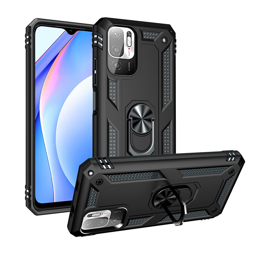 Anti-drop PC + TPU Combo Hybrid Phone Shell with Ring Kickstand for Xiaomi Redmi Note 10 5G