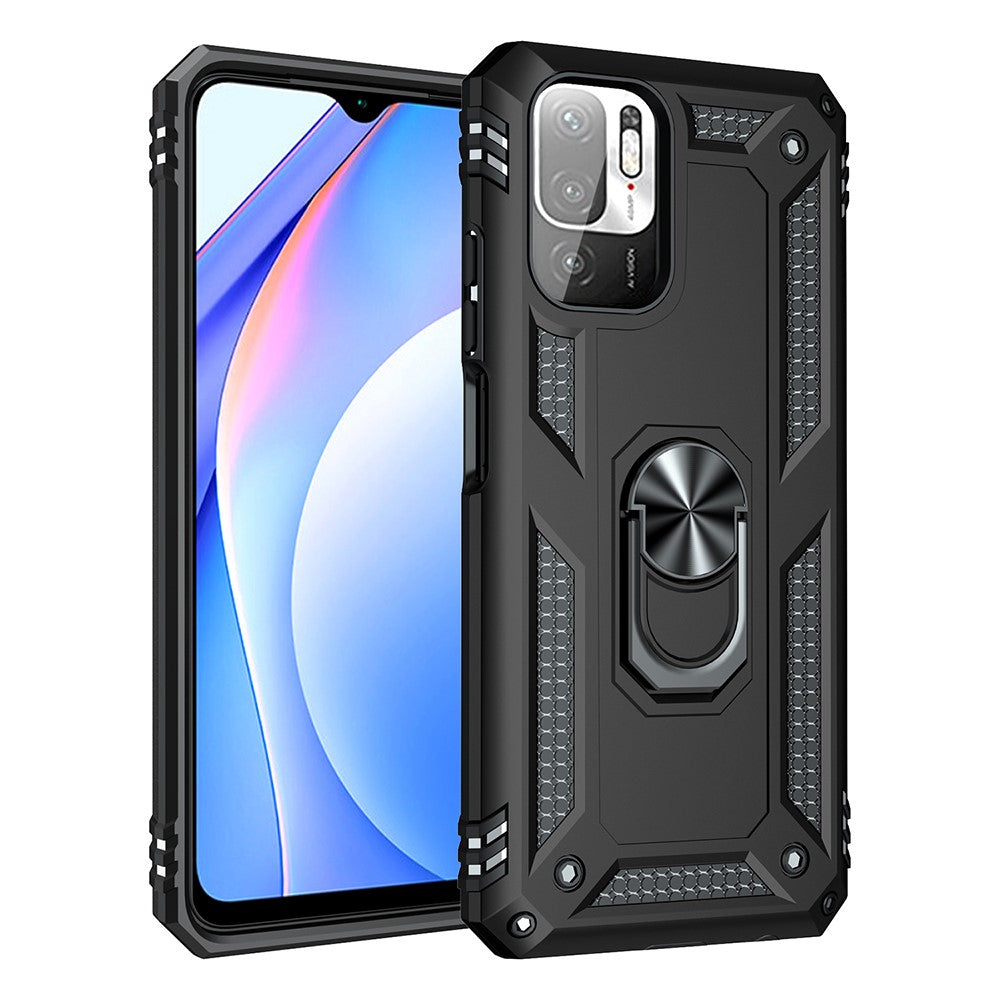 Anti-drop PC + TPU Combo Hybrid Phone Shell with Ring Kickstand for Xiaomi Redmi Note 10 5G