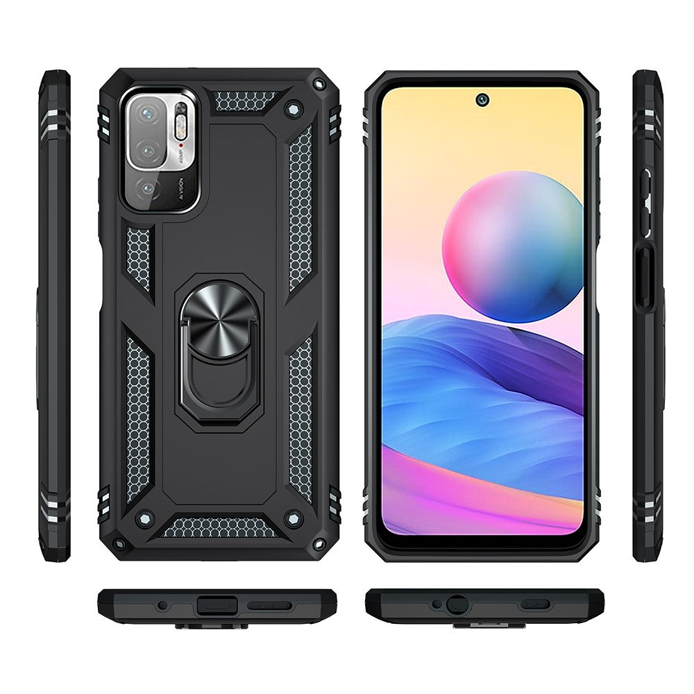 Anti-drop PC + TPU Combo Hybrid Phone Shell with Ring Kickstand for Xiaomi Redmi Note 10 5G