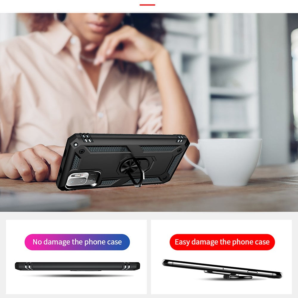 Anti-drop PC + TPU Combo Hybrid Phone Shell with Ring Kickstand for Xiaomi Redmi Note 10 5G