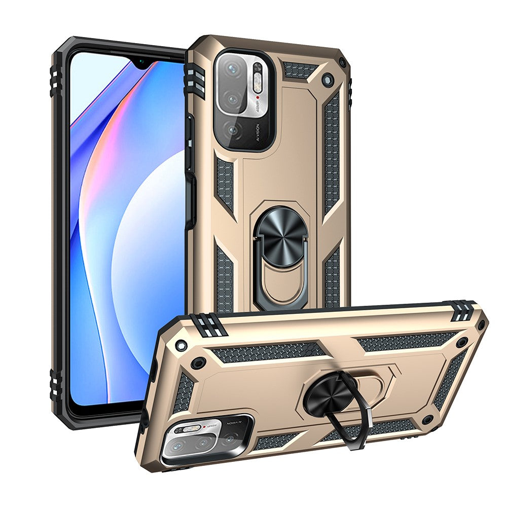 Anti-drop PC + TPU Combo Hybrid Phone Shell with Ring Kickstand for Xiaomi Redmi Note 10 5G