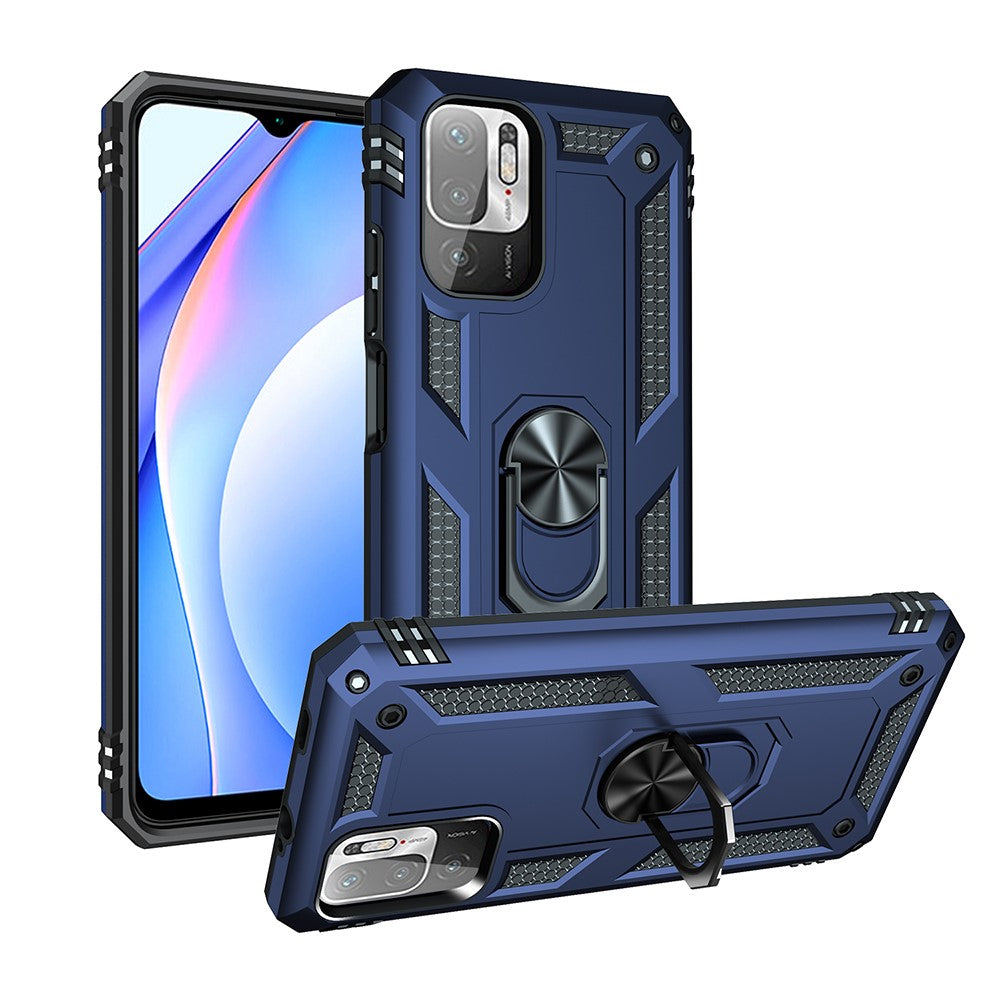 Anti-drop PC + TPU Combo Hybrid Phone Shell with Ring Kickstand for Xiaomi Redmi Note 10 5G