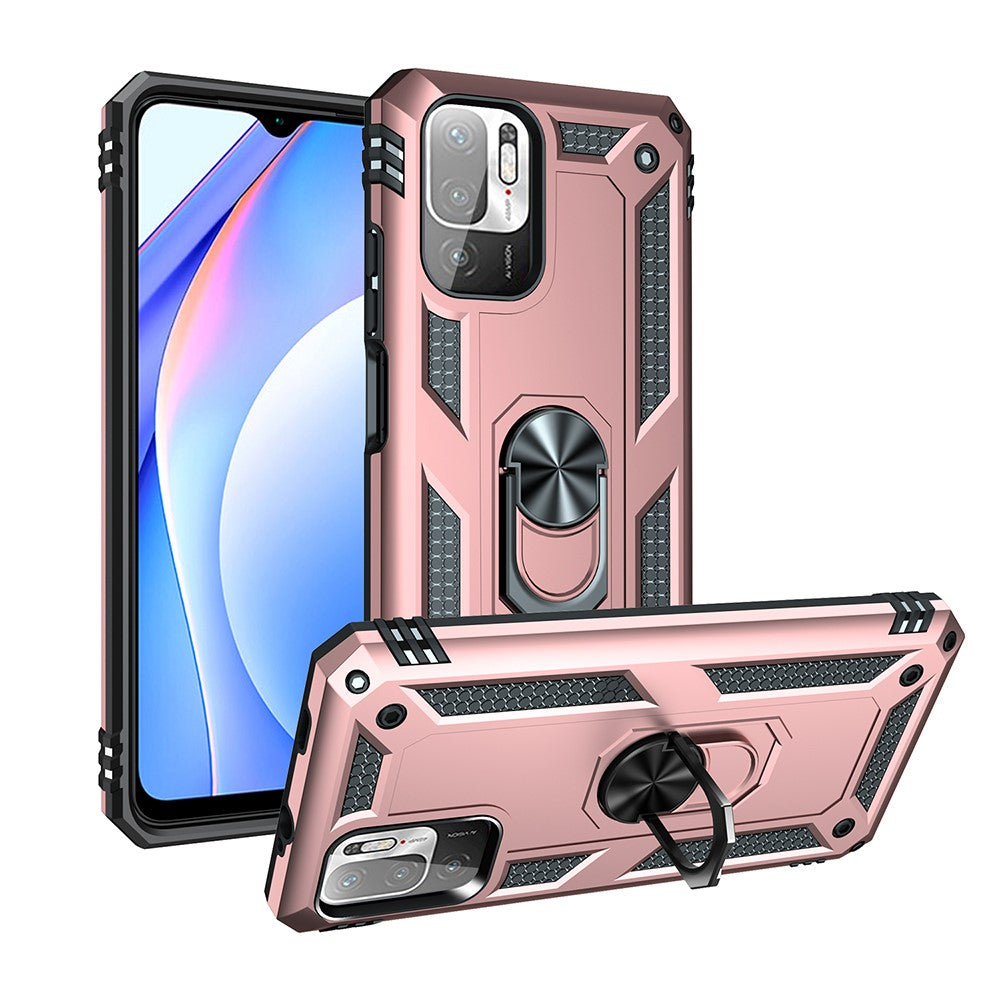 Anti-drop PC + TPU Combo Hybrid Phone Shell with Ring Kickstand for Xiaomi Redmi Note 10 5G