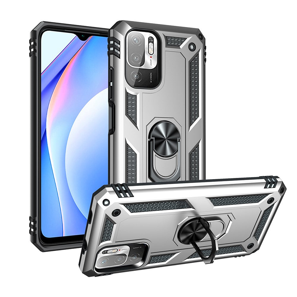 Anti-drop PC + TPU Combo Hybrid Phone Shell with Ring Kickstand for Xiaomi Redmi Note 10 5G