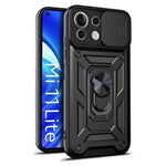 Shockproof Camera Slide Phone Case Cover with Kickstand Ring Holder for Xiaomi Mi 11 Lite 4G / 5G / 11 Lite 5G NE