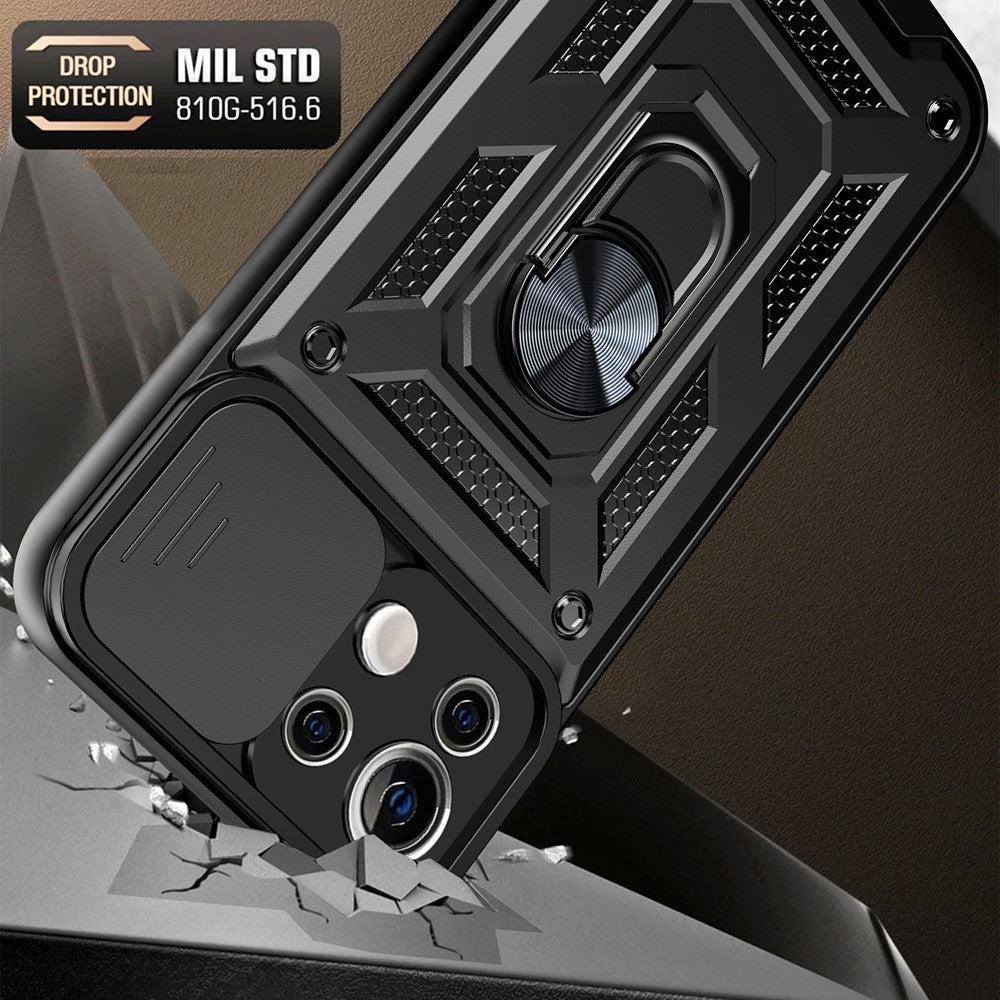 Shockproof Camera Slide Phone Case Cover with Kickstand Ring Holder for Xiaomi Mi 11 Lite 4G / 5G / 11 Lite 5G NE