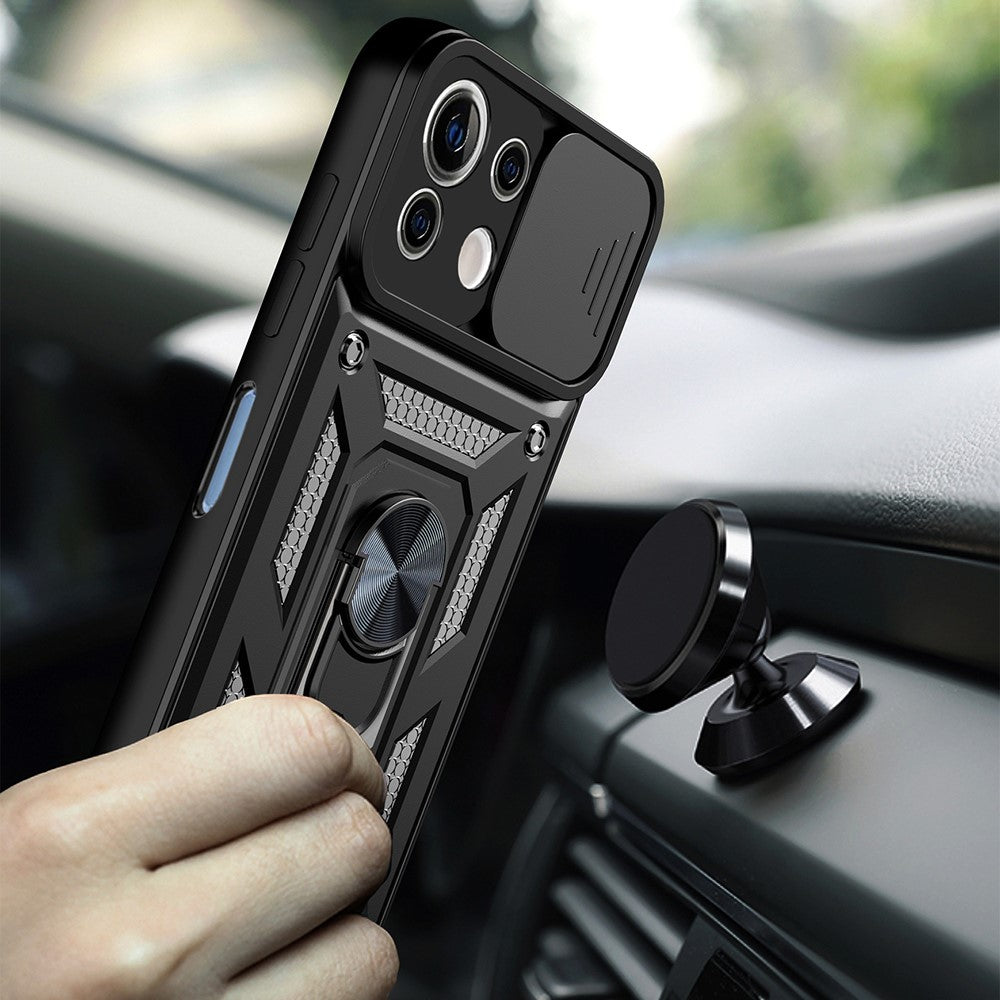 Shockproof Camera Slide Phone Case Cover with Kickstand Ring Holder for Xiaomi Mi 11 Lite 4G / 5G / 11 Lite 5G NE