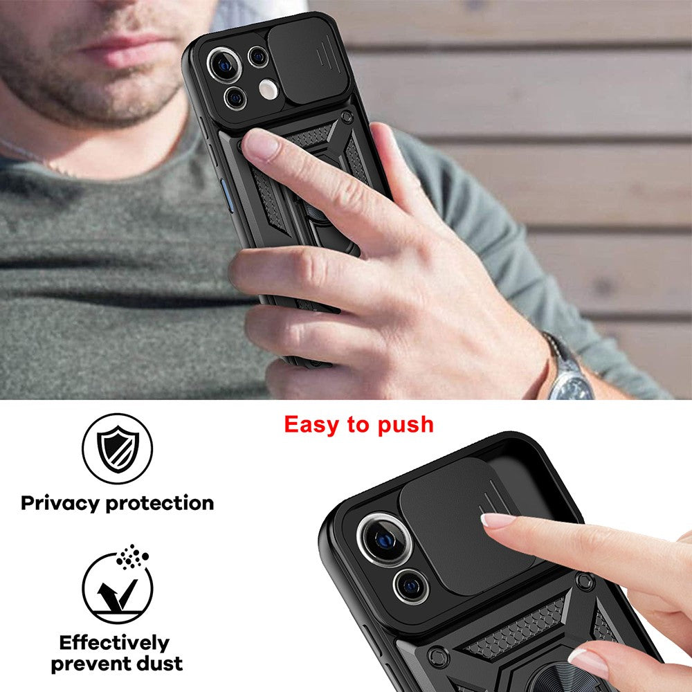 Shockproof Camera Slide Phone Case Cover with Kickstand Ring Holder for Xiaomi Mi 11 Lite 4G / 5G / 11 Lite 5G NE