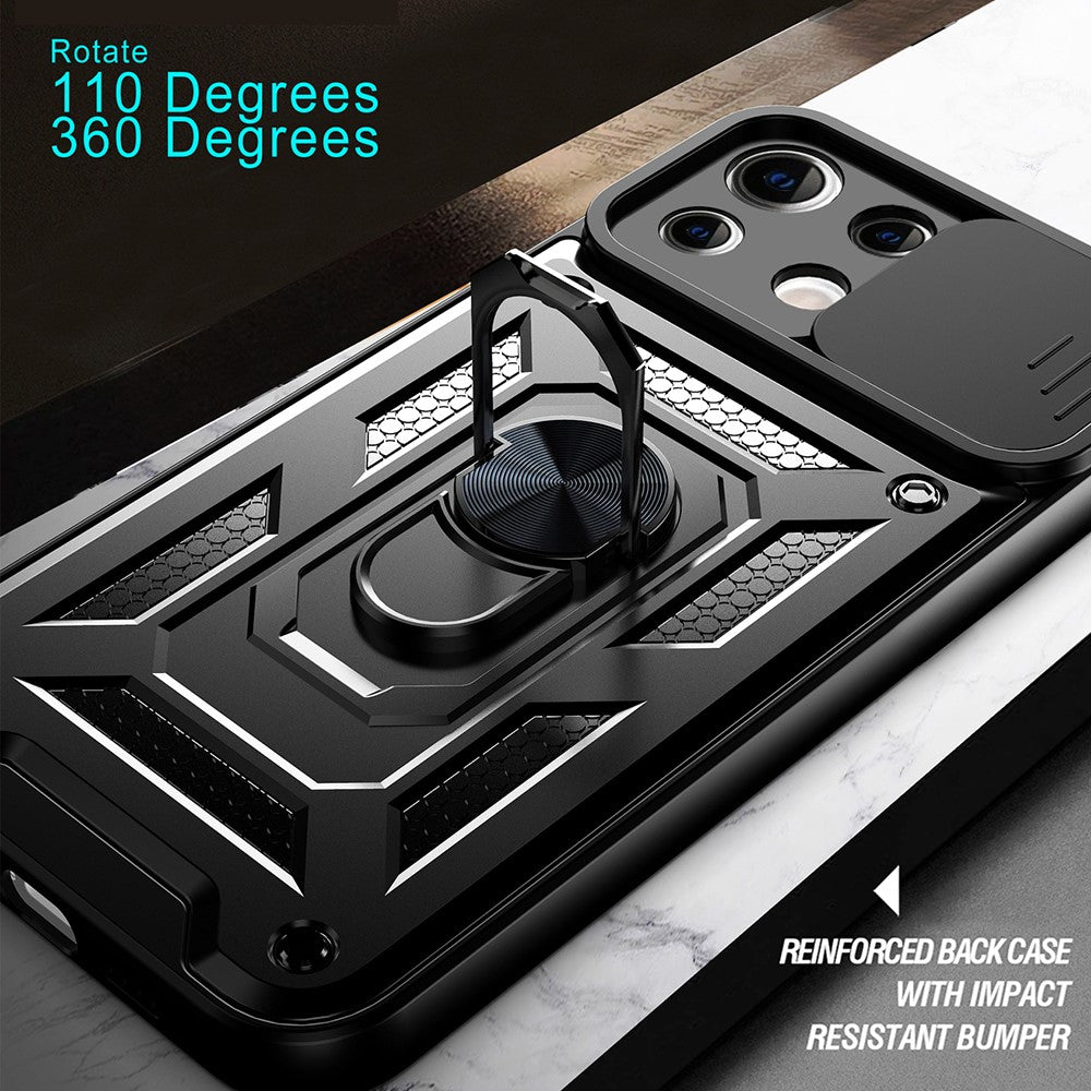 Shockproof Camera Slide Phone Case Cover with Kickstand Ring Holder for Xiaomi Mi 11 Lite 4G / 5G / 11 Lite 5G NE
